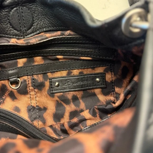 Y2K B. Makowsky Black Leather Silver Buckle Tote Shoulder Bag - Picture 5 of 7